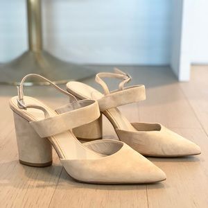 Botkier Beige Pointed Block Heel Slingback Pumps